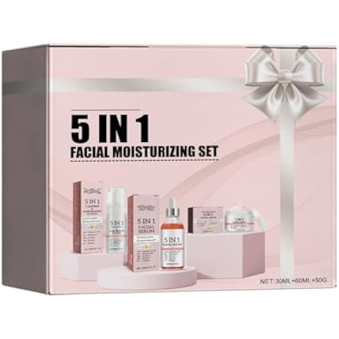 STRBOXONG 5 IN 1 FACIAL SERUM SKINCARE SET, MOISTURIZING FACE SKIN CARE KIT , ANTI AGING SKIN DAILY CARE ROUTINE KIT, FACE SERUM WITH CLEANSER, FACE CREAM CARE FOR ALL WOMEN & MEN SKIN TYPES - Image 1